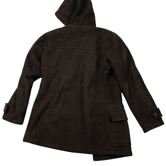 Chaps Womens Peacoat Jacket Medium Brown Faux Suede Toggle Coat Hooded Retro - Picture 2 of 10